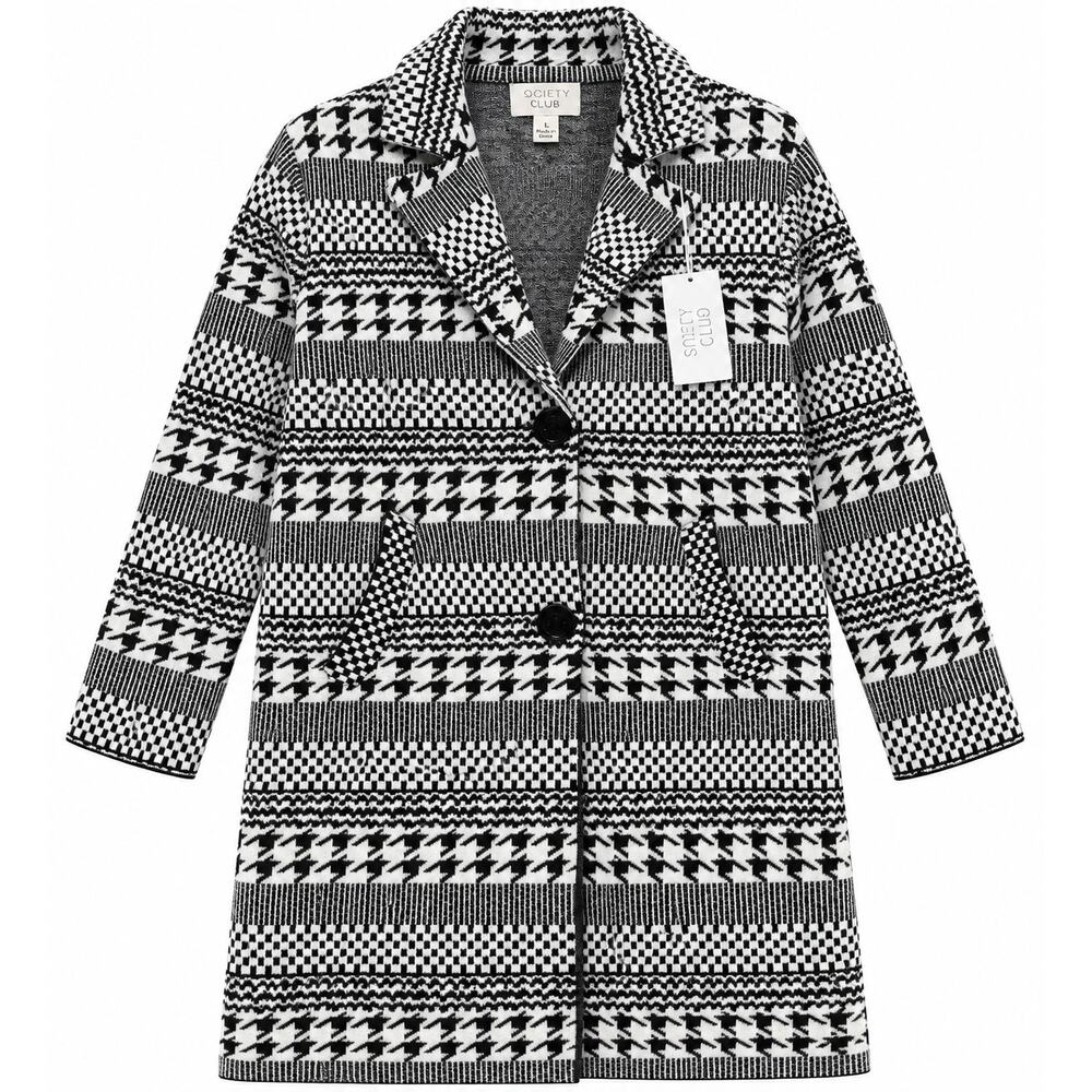 Society Club Houndstooth Coatigan Women L Black White NWT - Picture 3 of 8